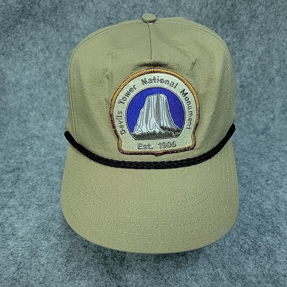 VTG Devils Tower National Monument Hat Cap Mens Tan Snapback Made In USA